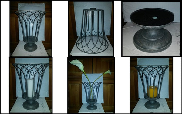 PARTYLITE GARDEN SANCTUARY GLASS & WIRE HURRICANE CANDLE HOLDER w/ SAND & YANKEE SILVER TEALIGHT TREE