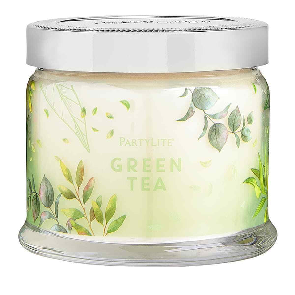 PartyLite 3-Wick Signature Round Jar Boxed Candle w/ Metal Lid GREEN TEA