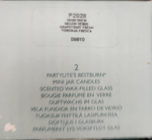 PartyLite BESTBURN BOX SET OF 2 MINI BARREL Jar Candles 1 Honeydew & 1 Grapefruit Fresh