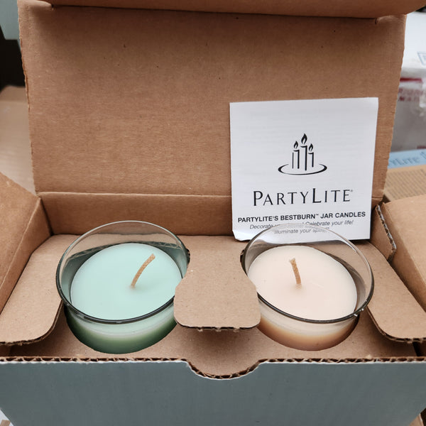 PartyLite BESTBURN BOX SET OF 2 MINI BARREL Jar Candles 1 Honeydew & 1 Grapefruit Fresh