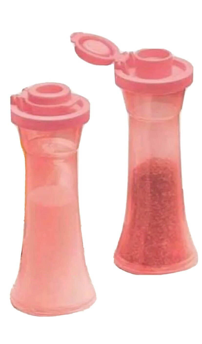 TUPPERWARE IMPRESSIONS MINI GUAVA HOURGLASS SALT & PEPPER SHAKER SET SHEER