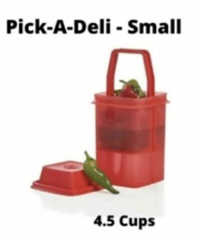 TUPPERWARE 3-Pc SMALL Pick-A-Deli 5-cup Pickle Celery Container E-Z LIFT Strainer RED