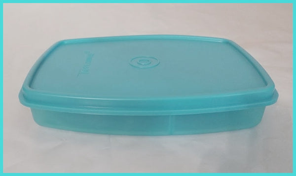 TUPPERWARE SIDE BY SIDE LUNCH-IT DIVIDED DISH / CONTAINER AQUAMARINE BLUE