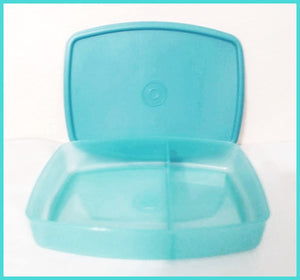 TUPPERWARE SIDE BY SIDE LUNCH-IT DIVIDED DISH / CONTAINER AQUAMARINE BLUE