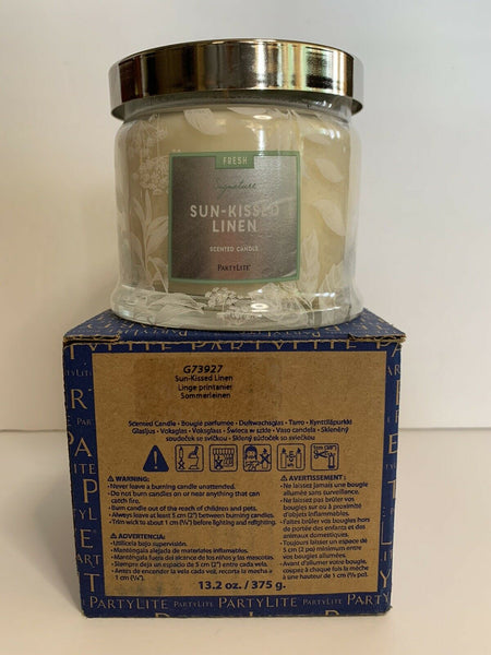 PartyLite 3-Wick Signature Round Jar Boxed Candle w/ Metal Lid SUNKISSED LINEN