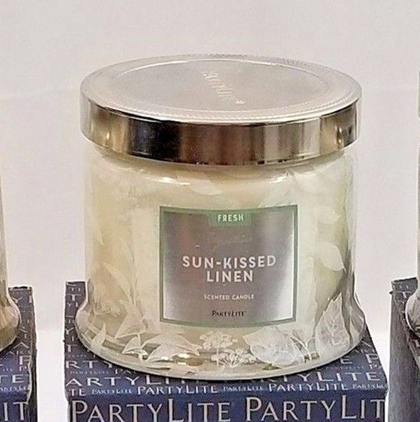 PartyLite 3-Wick Signature Round Jar Boxed Candle w/ Metal Lid SUNKISSED LINEN