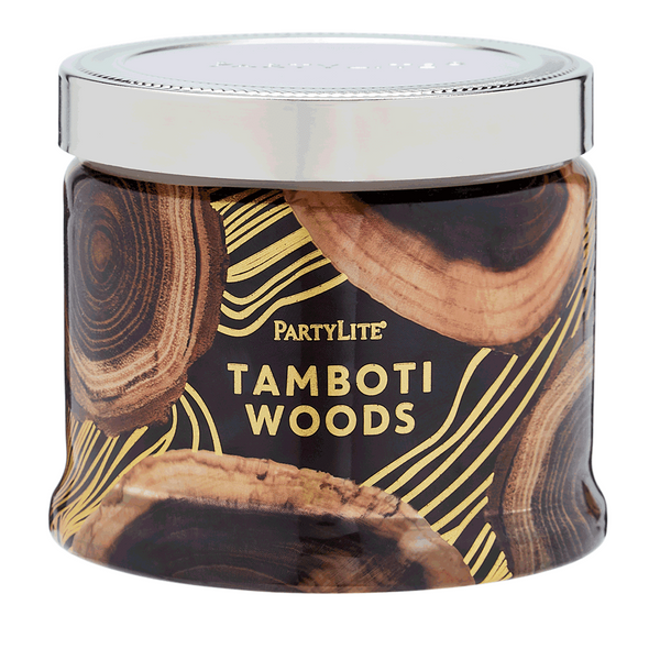 PartyLite 3-Wick Signature Round Jar Boxed Candle w/ Metal Lid TAMBOTI WOODS