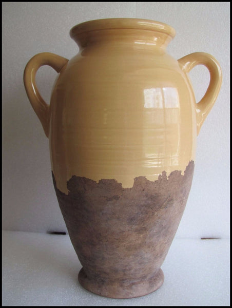 Southern Living at HOME TUSCAN OLIVE JAR YELLOW & SANDSTONE GLAZED POTTERY URN VASE LIKE NEW - Plastic Glass and Wax ~ PGW
