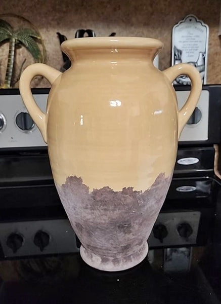 Southern Living at HOME TUSCAN OLIVE JAR YELLOW & SANDSTONE GLAZED POTTERY URN VASE LIKE NEW - Plastic Glass and Wax ~ PGW