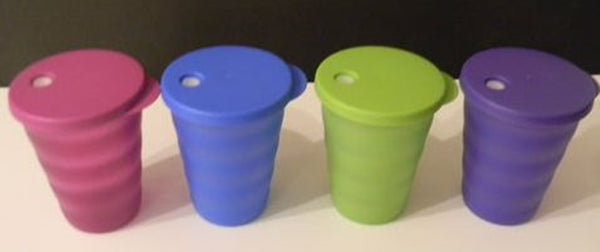 Tupperware 16-oz Impressions Drip-less Straw Seal TUMBLERS 4 Berry Hyacinth Purple Lime - Plastic Glass and Wax ~ PGW
