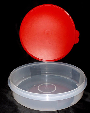 TUPPERWARE Prep Essentials ROUND CONTAINER Refrigerator Pie Storage BRIGHT Red Seal - Plastic Glass and Wax