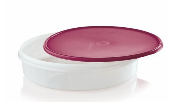 TUPPERWARE Prep Essentials ROUND CONTAINER Refrigerator Pie Storage Vineyard Wine Seal - Plastic Glass and Wax