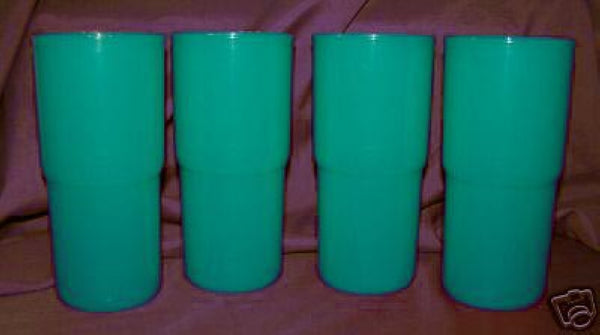 TUPPERWARE 4-pc ORANGE 12-oz TABLETOP TAPERED TUMBLERS w/ ORANGE ROUND SEALS