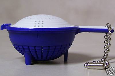 TUPPERWARE 1 Mini RARE DOUBLE COLANDER Key Chain Bold N Blue & White