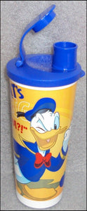TUPPERWARE ONE (1) 16-oz STRAIGHT SIDED DISNEY DONALD DUCK TUMBLER w/ FLIP TOP SPOUT BLUE SEAL