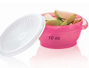 Tupperware ONE Bowl Servalier 10 oz. Pink Bowl w/Snow White Instant Accordion Round Seal