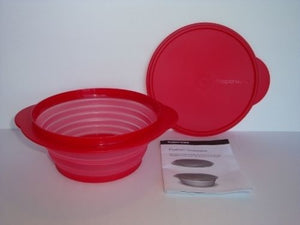 TUPPERWARE FLATOUT ROUND EXPANDABLE FLEX BOWL W/ SEAL 4-c RED