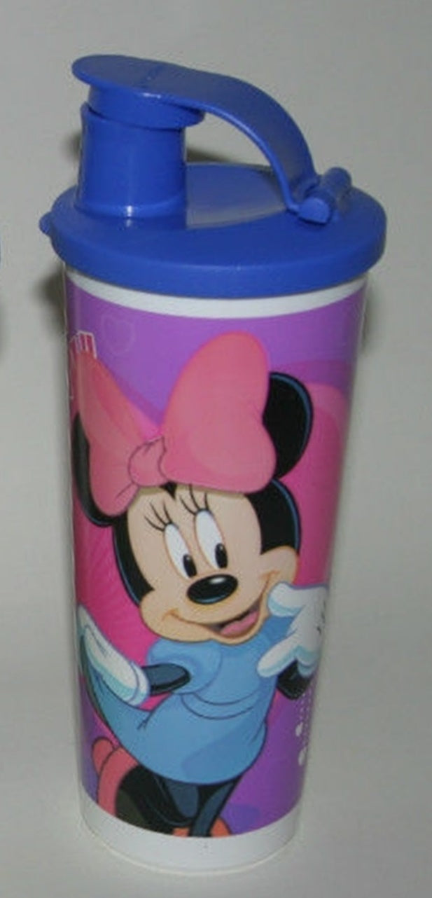 TUPPERWARE ONE (1) 16-oz STRAIGHT SIDED DISNEY MINNIE MOUSE TUMBLER w/ FLIP TOP SPOUT BLUE SEAL