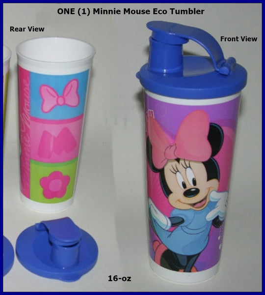 TUPPERWARE ONE (1) 16-oz STRAIGHT SIDED DISNEY MINNIE MOUSE TUMBLER w/ FLIP TOP SPOUT BLUE SEAL