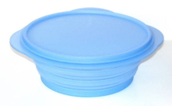 TUPPERWARE FLATOUT ROUND EXPANDABLE FLEX BOWL W/ SEAL 4-c COOL AQUA BLUE