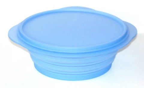 TUPPERWARE FLATOUT ROUND EXPANDABLE FLEX BOWL W/ SEAL 3-c SALT WATER TAFFY BLUE