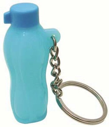 TUPPERWARE Mini Eco Water Bottle Key Chain Aqua Teal Blue - Plastic Glass and Wax ~ PGW