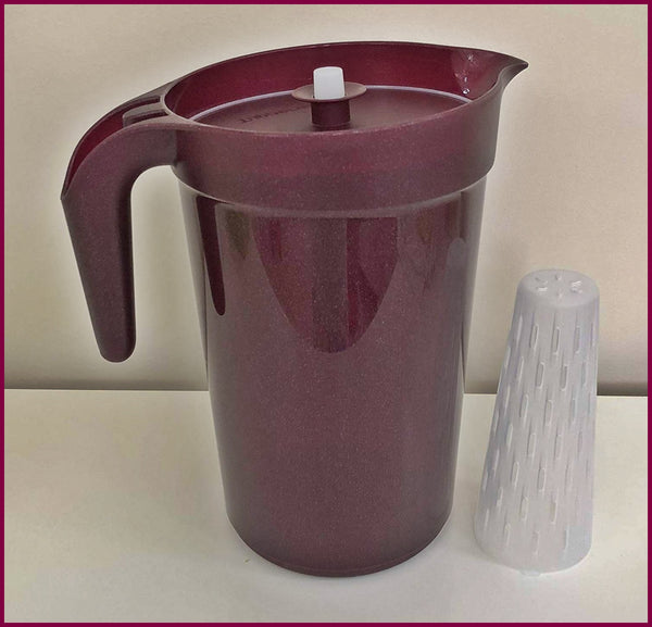 TUPPERWARE STARLIGHT SPARKLING MERLOT CELEBRATIONS 1-GAL PITCHER W/ 3-PART PUSH BUTTON SEAL & INFUSION INSERT - Plastic Glass and Wax