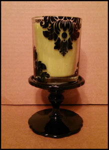 PartyLite Forbidden Fruit KIWI KISS Jar Gift Boxed Candle w/ BLACK GLAZED Pedestal Stand Holder