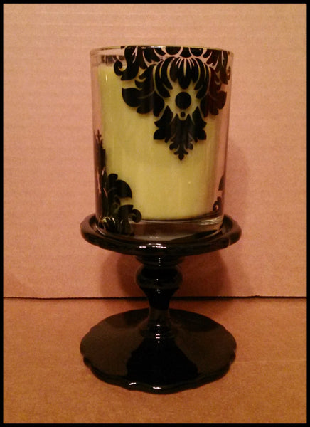 PartyLite Forbidden Fruit KIWI KISS Jar Gift Boxed Candle w/ BLACK GLAZED Pedestal Stand Holder