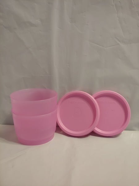 TUPPERWARE Set of 2 - 4-oz Snack Cups Bowls w/ Round Seals SHEER ~ HUNTER GREEN SEAL
