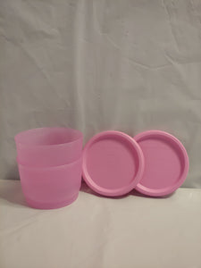 TUPPERWARE Set of 2 - 4-oz Snack Cups Bowls w/ Round Seals PINK FROSTING ~ PINK SEAL