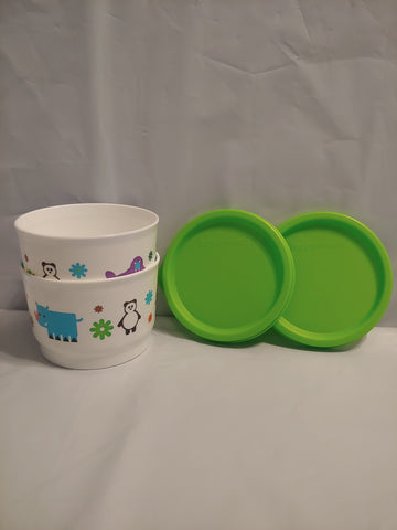 TUPPERWARE Set of 2 - 4-oz Snack Cups Bowls w/ Round Seals EARLY AGES CHARACTER ~ KIWI LIME SEAL