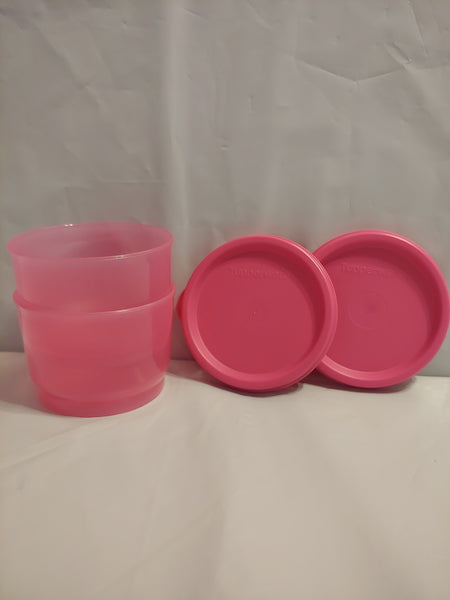 TUPPERWARE Set of 2 - 4-oz Snack Cups Bowls w/ Round Seals SHEER ~ HUNTER GREEN SEAL