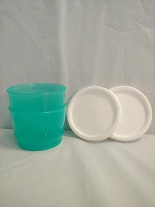 TUPPERWARE Set of 2 - 4-oz Snack Cups Bowls w/ Round Seals SEA FOAM GREEN ~ SNOW WHITE SEAL