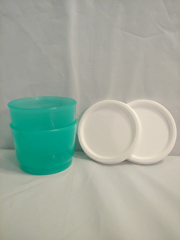 TUPPERWARE Set of 2 - 4-oz Snack Cups Bowls w/ Round Seals SEA FOAM GREEN ~ SNOW WHITE SEAL