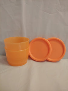 TUPPERWARE MINI SNACK CUPS BOWL SET OF 4 SHEER BOWLS w/ TEAL SEALS