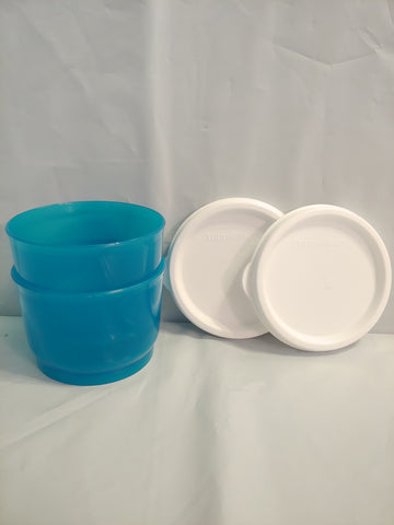 TUPPERWARE Set of 2 - 4-oz Snack Cups Bowls w/ Round Seals CARIBBEAN SEA ~ SNOW WHITE SEAL