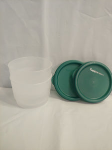 TUPPERWARE Set of 2 - 4-oz Snack Cups Bowls w/ Round Seals SHEER ~ HUNTER GREEN SEAL