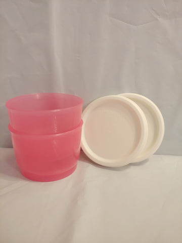 TUPPERWARE Set of 2 - 4-oz Snack Cups Bowls w/ Round Seals PINK PUNCH w/ SNOW WHITE SEALS