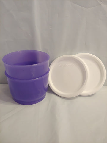 TUPPERWARE Set of 2 - 4-oz Snack Cups Bowls w/ Round Seals PURPLE ~ SNOW WHITE SEAL