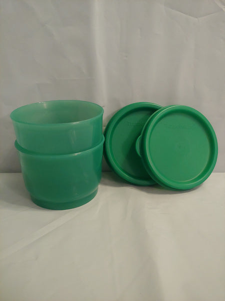 TUPPERWARE Set of 2 - 4-oz Snack Cups Bowls w/ Round Seals CORAL RED w/ SNOW WHITE SEALS