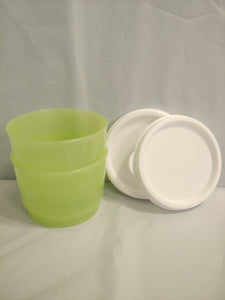 TUPPERWARE Set of 2 - 4-oz Snack Cups Bowls w/ Round Seals SALSA VERDE w/ SNOW WHITE SEAL