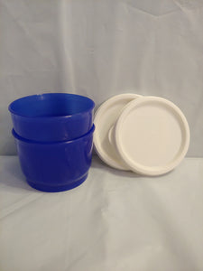 TUPPERWARE Set of 2 - 4-oz Snack Cups Bowls w/ Round Seals TOKYO BLUE ~ SNOW WHITE SEAL