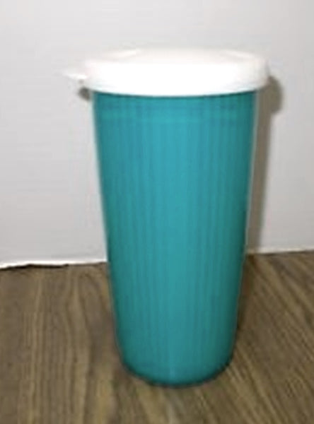 Tupperware 24-oz Insulated Tumbler Hot Cold On-the-Go Travel TEAL w/ WHITE STRAW SEAL - Plastic Glass and Wax