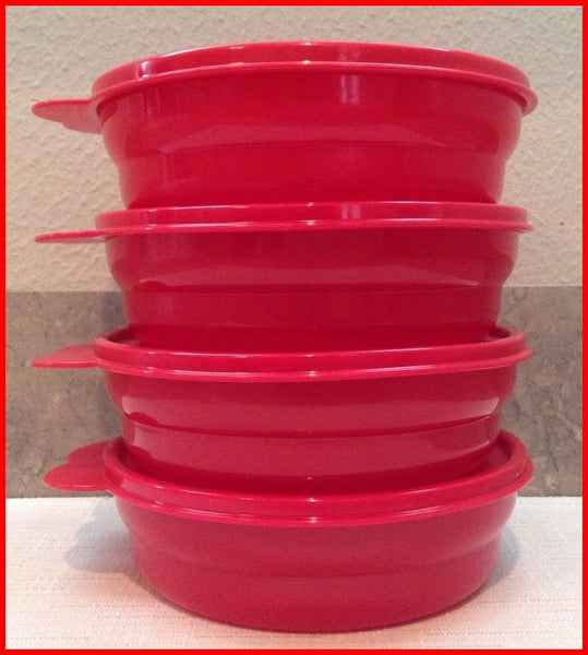 TUPPERWARE MICROWAVE 2 CUP CEREAL BOWL SET OF 4 BOWLS VARIOUS COLORS NEW - Plastic Glass and Wax ~ PGW