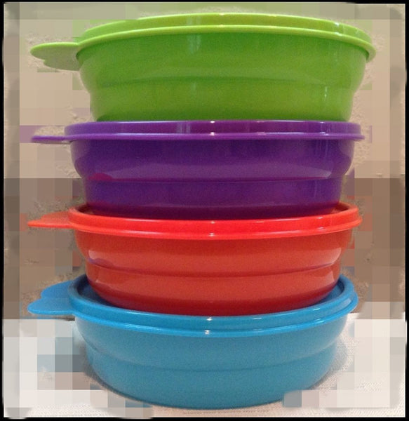 TUPPERWARE MICROWAVE 2 CUP CEREAL BOWL SET OF 4 BOWLS VARIOUS COLORS NEW - Plastic Glass and Wax ~ PGW
