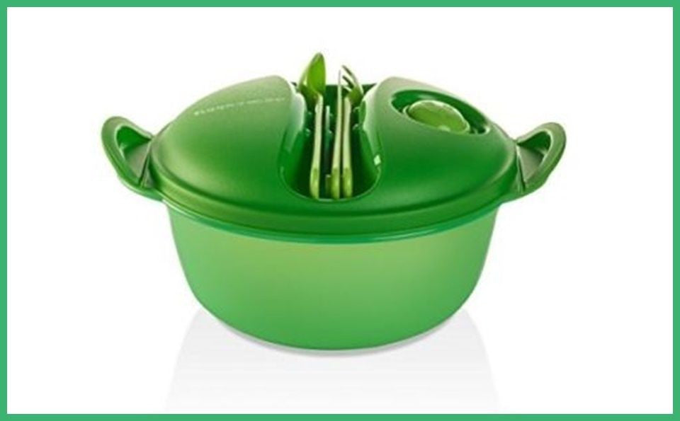 Tupperware ONE (1) MICROWAVE HOT LUNCH FOOD ON THE GO W/ UTENSILS LIME PRAIRIE - Plastic Glass and Wax ~ PGW