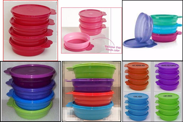TUPPERWARE MICROWAVE 2 CUP CEREAL BOWL SET OF 4 BOWLS VARIOUS COLORS NEW - Plastic Glass and Wax ~ PGW