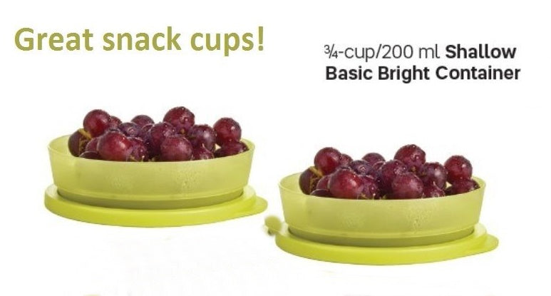 TUPPERWARE Set of 2 - 3/4-cup Basic Bright Shallow Snack Cups / Bowls Tabbed Seals Margarita Lime - Plastic Glass and Wax ~ PGW