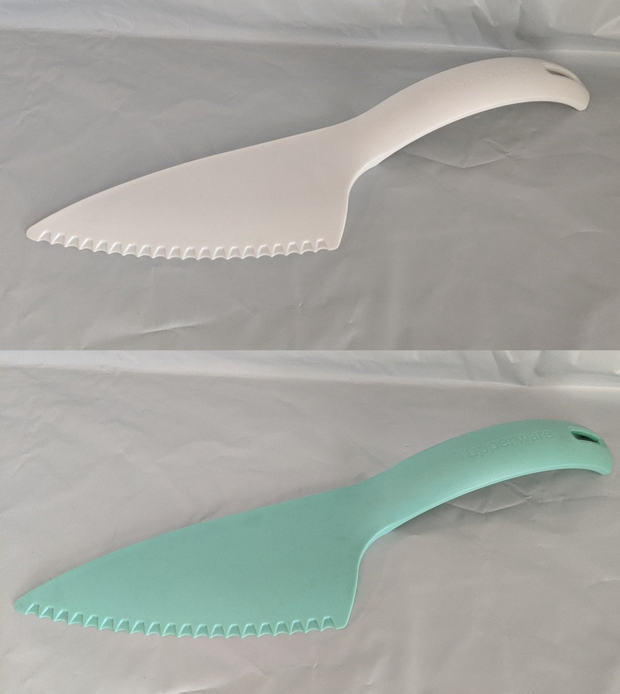 Tupperware 2 MULTI-PURPOSE NOVELTY CUT N SERVE / CAKE SLICE SERVERS 1 WHITE / 1 TEAL